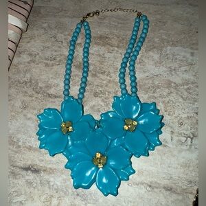 Vintage Art Deco Turquoise Plastic and Rhinestone Necklace